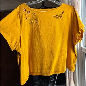 EUC Madewell Butterfly Cut-Out Eyelet Embroidery Crop Yellow T-Shirt, Women’s XL